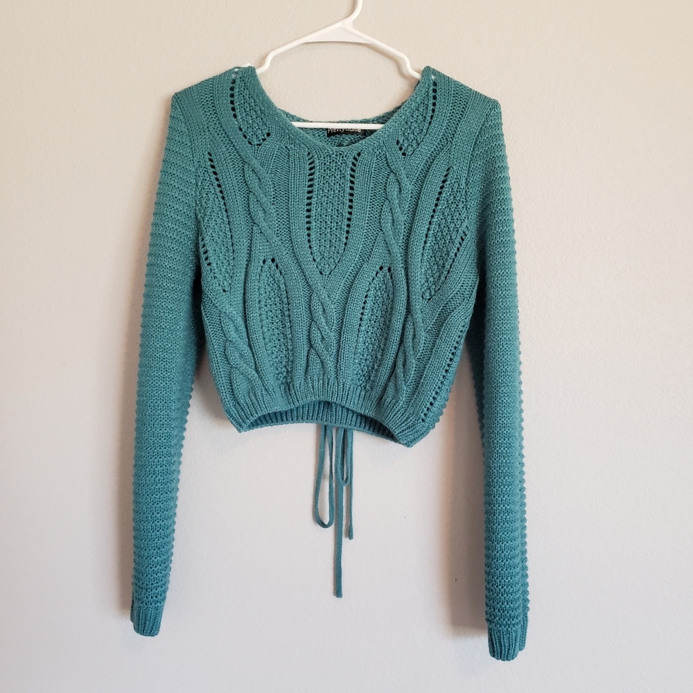 3/$21 - Teal Knit Crop Sweater